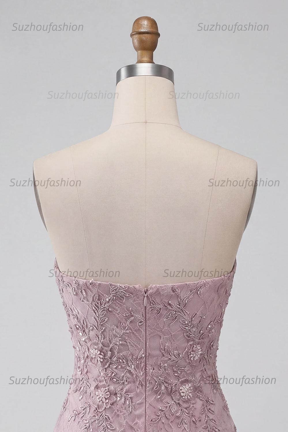 Suzhoufashion Floral Fog Lace Strapless Tight Short Beaded Homecoming Dress