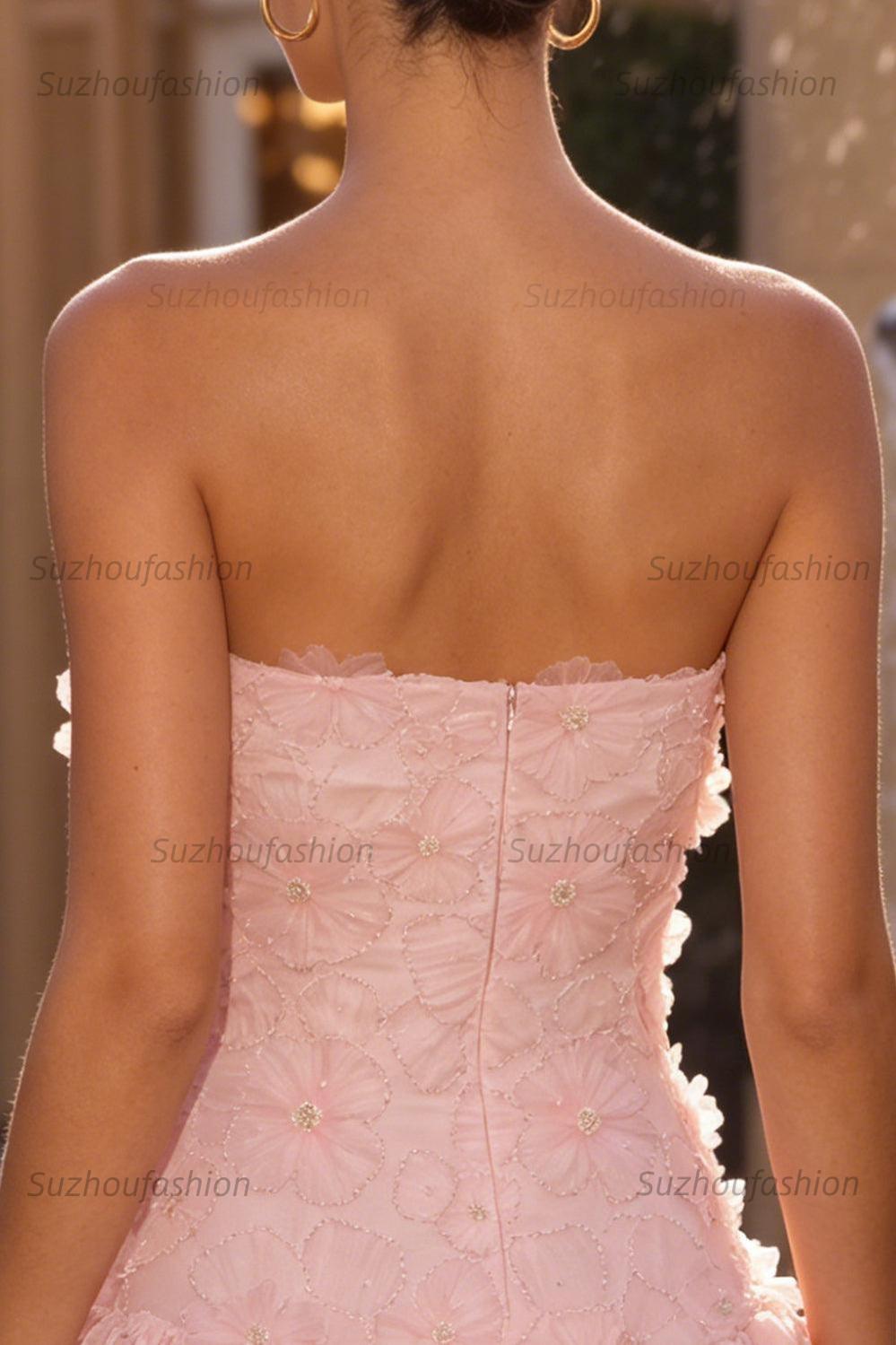 Suzhoufashion Floral Pink A-Line Beaded Short Homecoming Dress