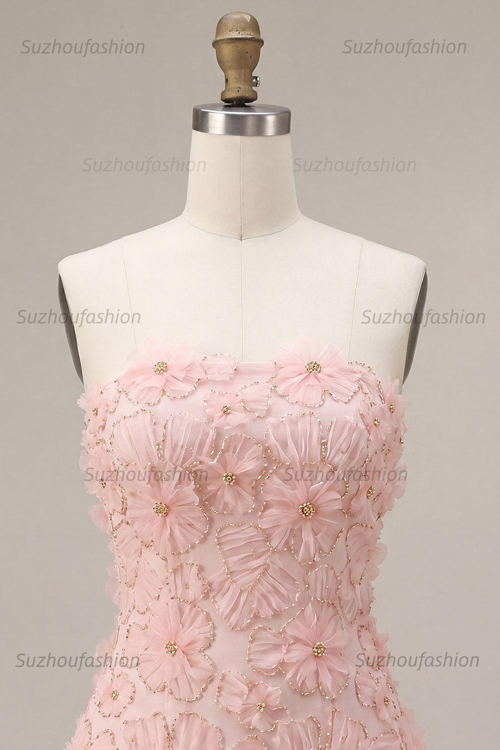 Suzhoufashion Floral Pink A-Line Beaded Short Homecoming Dress