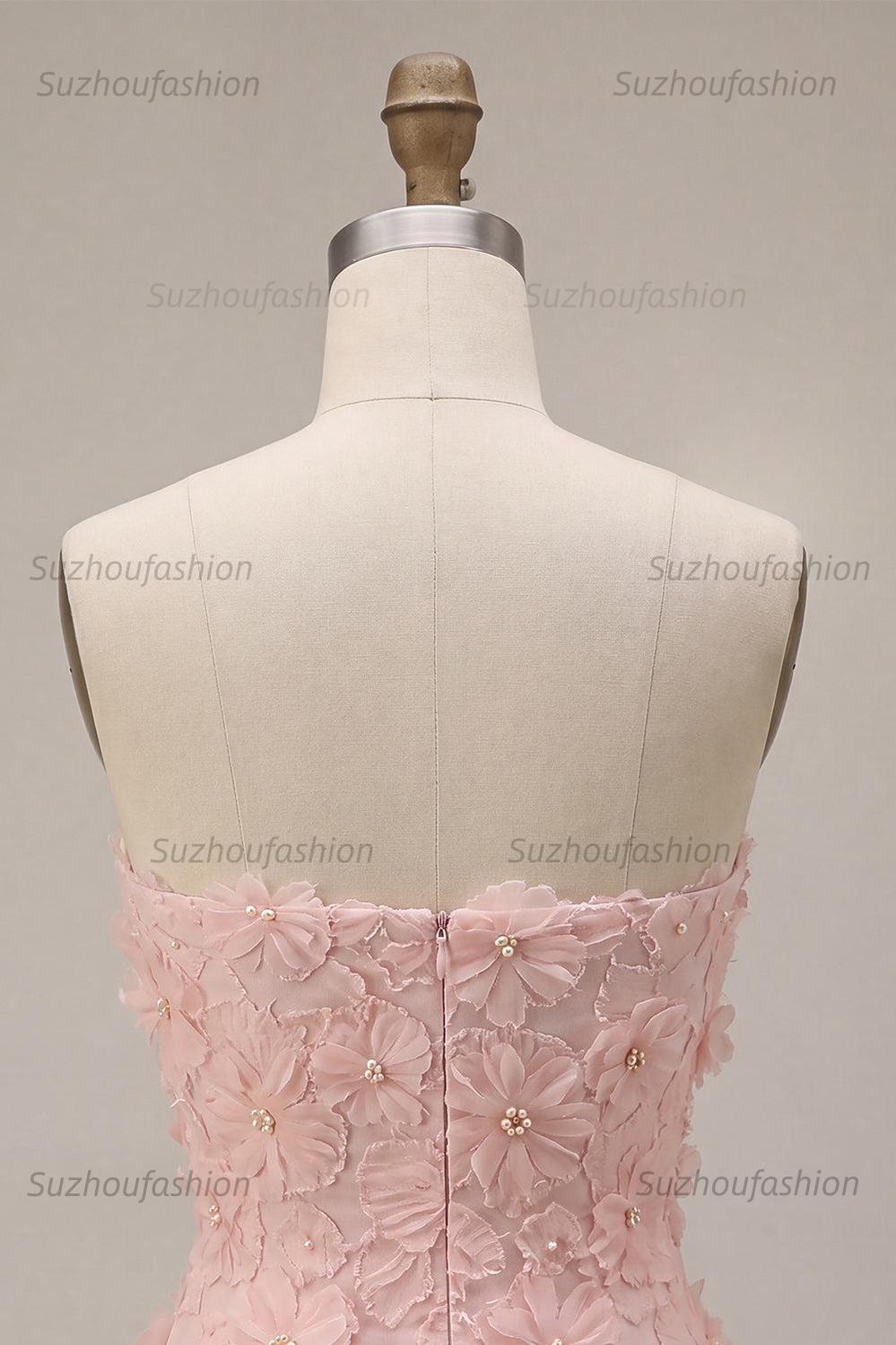 Suzhoufashion Floral Pink A-Line Beaded Short Homecoming Dress