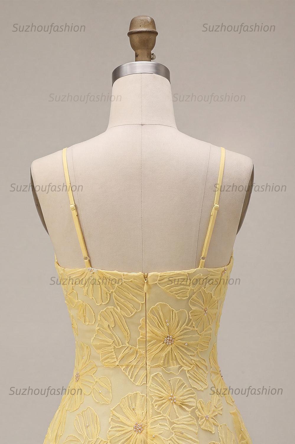 Suzhoufashion Floral Yellow A-Line Beaded Short Homecoming Dress