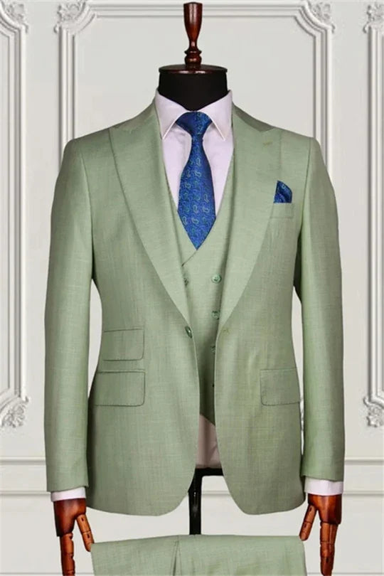 Suzhoufashion Formal Mint Green Three Pieces Peaked Lapel Men Suits