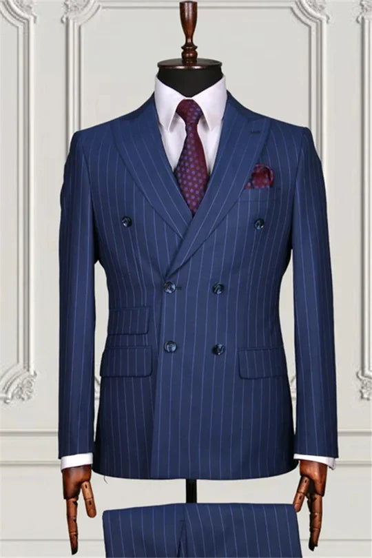 Suzhoufashion Formal Navy Striped Double Breasted Bespoke Men Suits