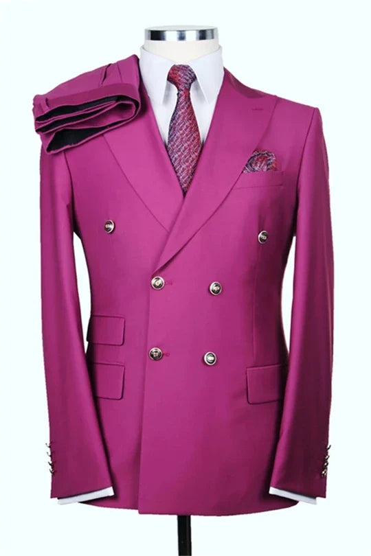 Suzhoufashion Fuchsia Double Breasted Two Pieces Men Suits