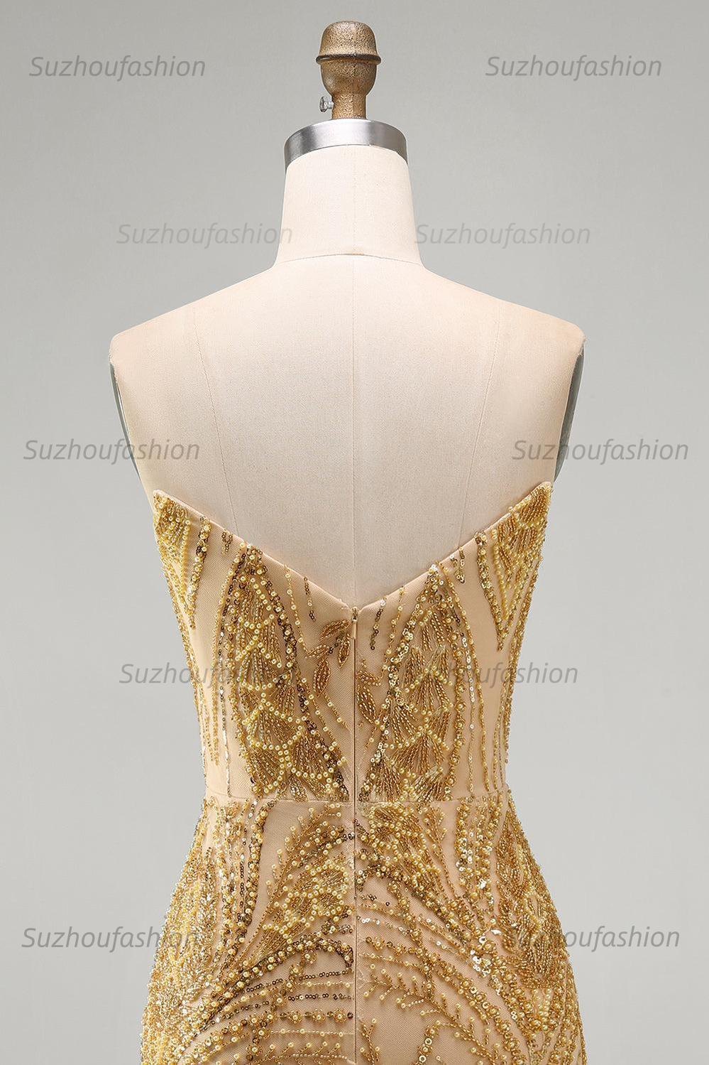 Suzhoufashion Gold Beaded Tight Short Homecoming Dress
