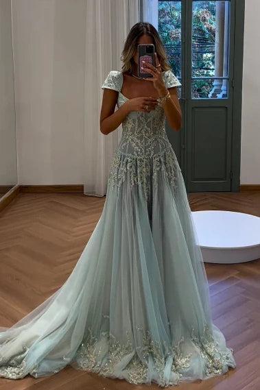 Suzhoufashion Gorgeous A Line Sweetheart Light Green Long Prom Dress With Appliques Formal Evening Gown
