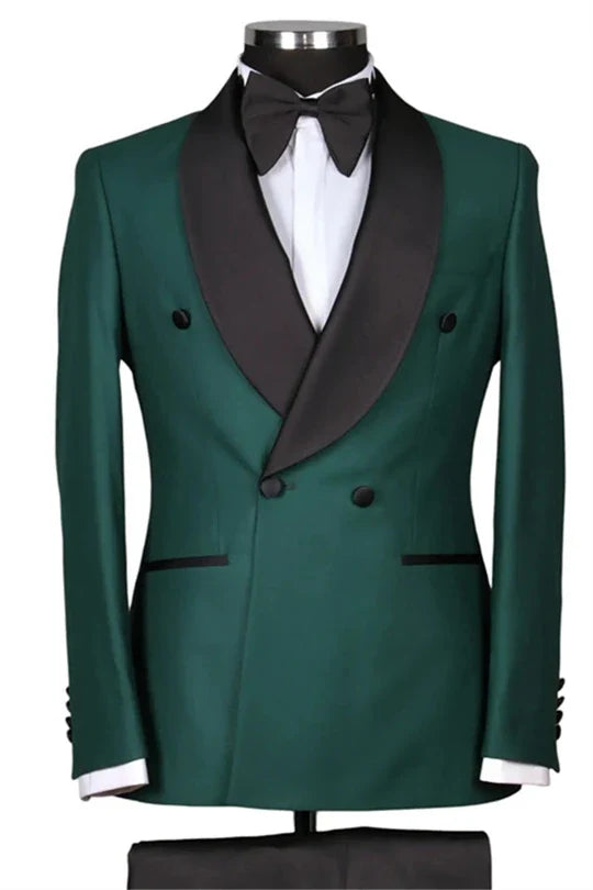 Suzhoufashion Green Shawl Lapel Double Breasted Wedding Men Suits