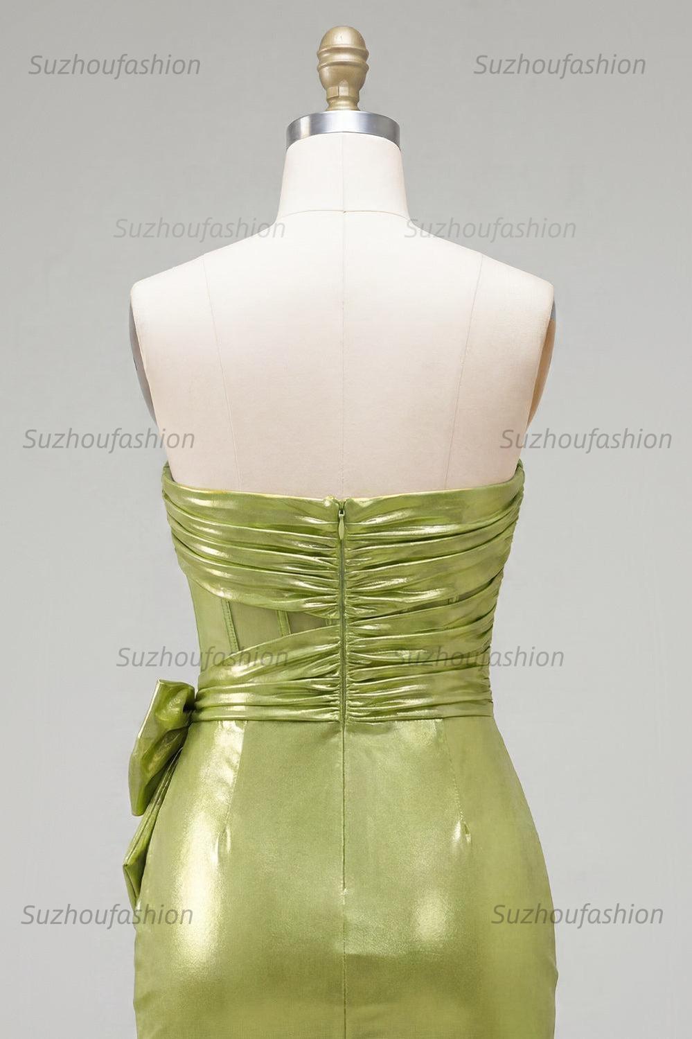 Suzhoufashion Green Strapless Ruched Corset Tight Short Homecoming Dress with 3D Flowers