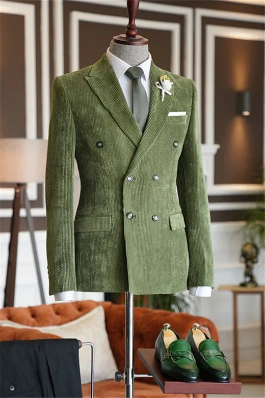 Suzhoufashion Green Velvet Two Pieces Slim Fit Formal Suits
