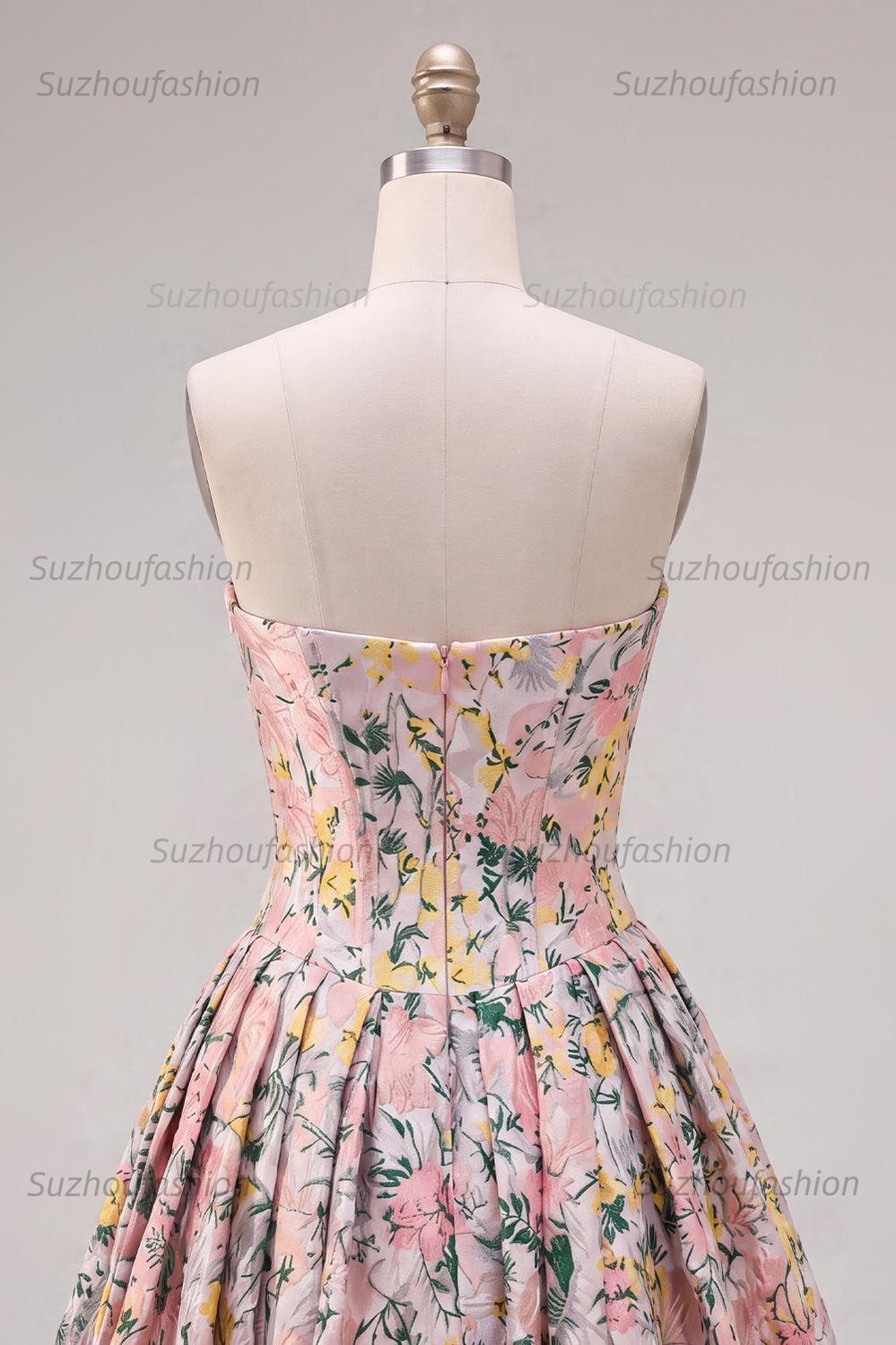 Suzhoufashion Grey Corset Jacquard A-Line Short Homecoming Dress with Bow