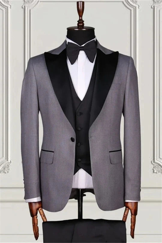 Suzhoufashion Grey Double Breasted Peaked Lapel Men Suits