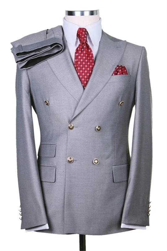 Suzhoufashion Grey Peaked Lapel Two Pieces Wedding Men Suits
