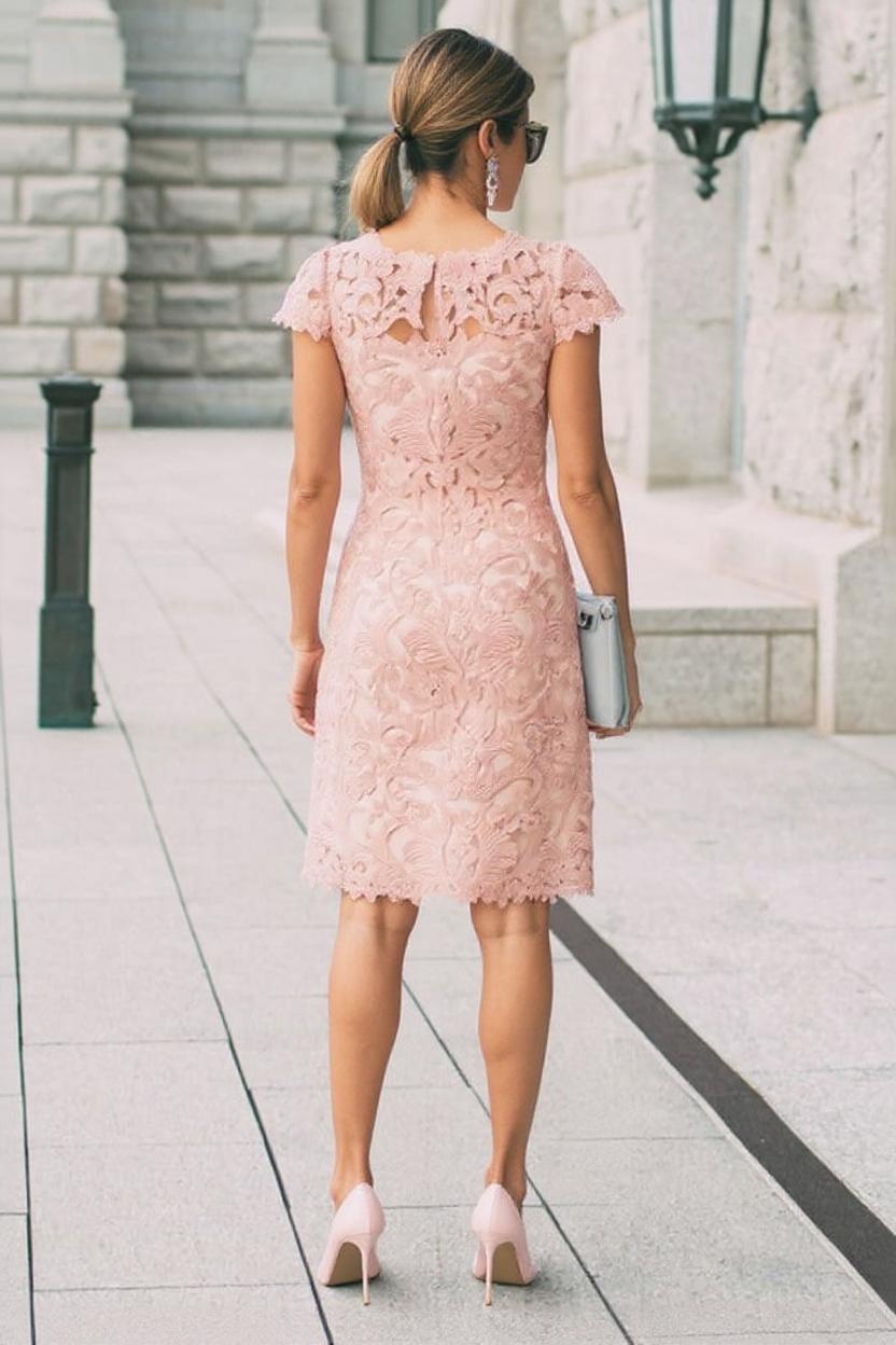 Suzhoufashion Lace Blushing Pink Formal Dresses Knee Length Wedding Party Dress