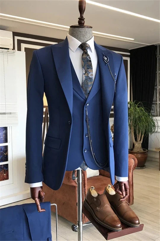 Suzhoufashion Light Navy Three Pieces Best Fitted Bespoke Men Suits