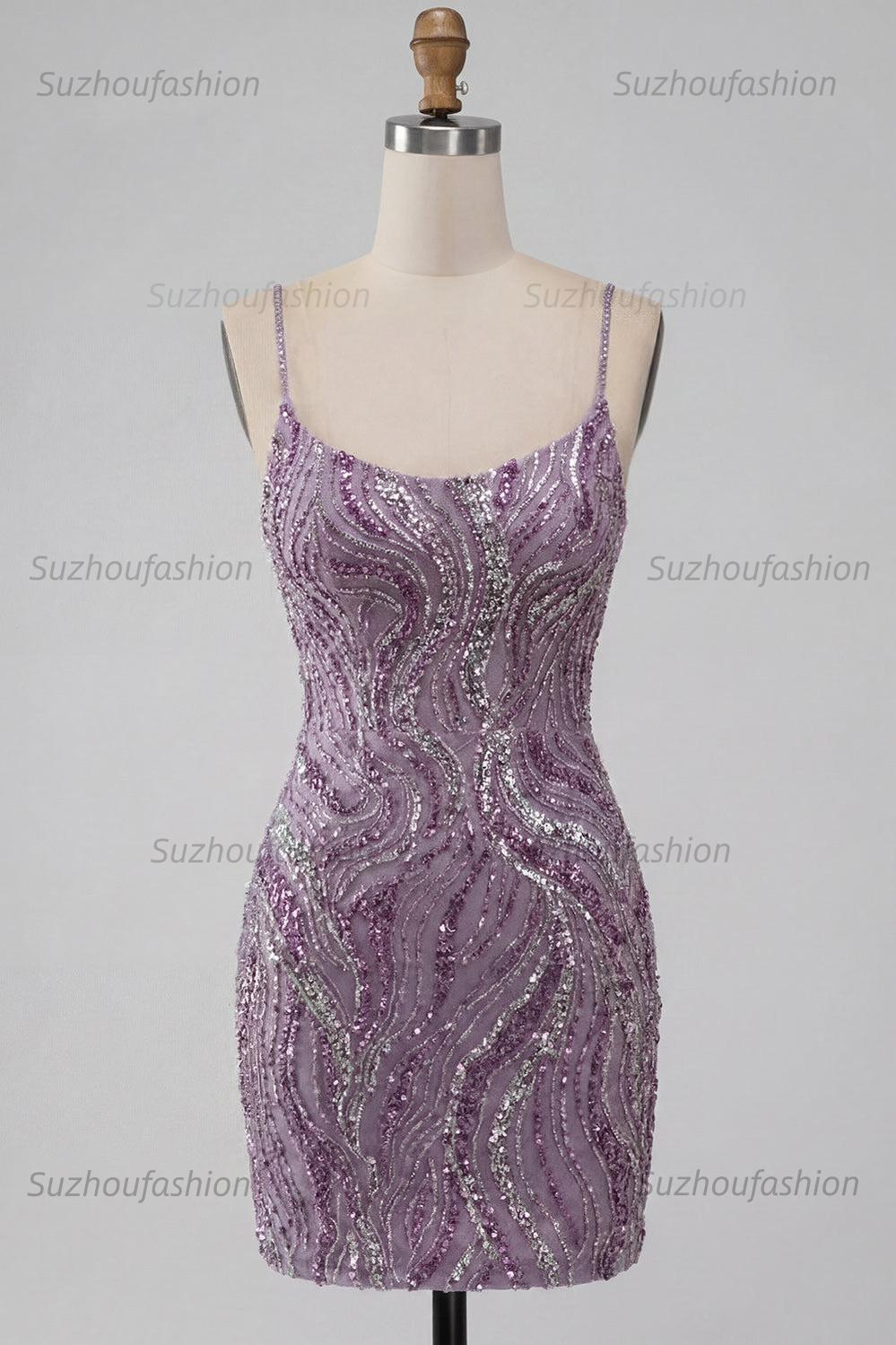 Suzhoufashion Lilac Beaded Tight Short Homecoming Dress