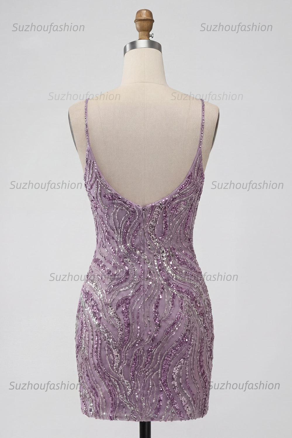 Suzhoufashion Lilac Beaded Tight Short Homecoming Dress