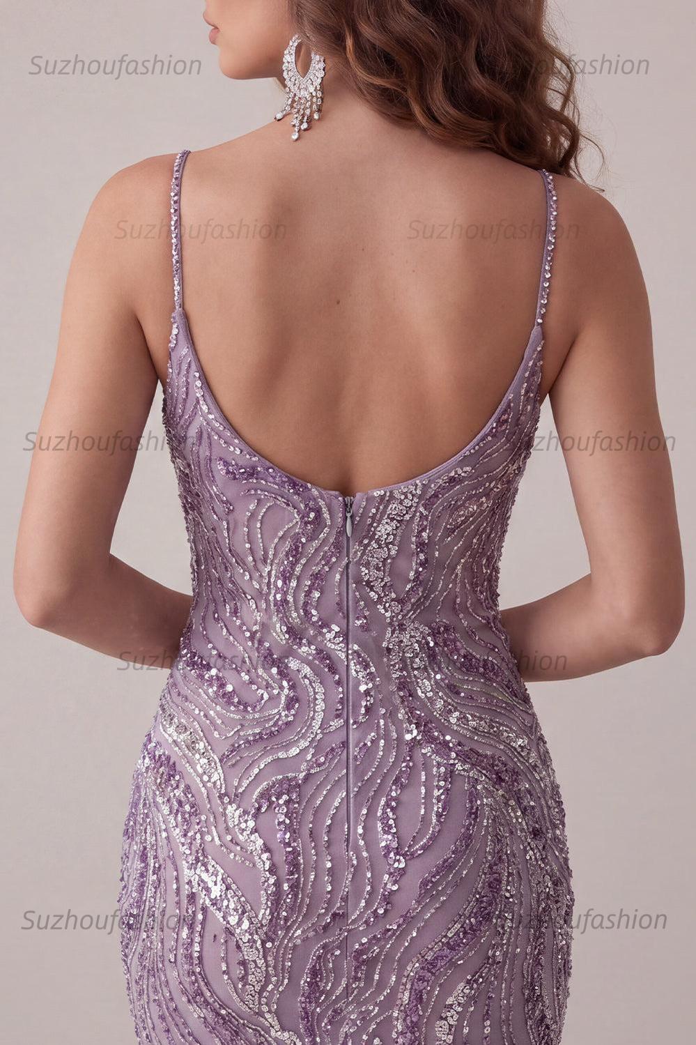Suzhoufashion Lilac Beaded Tight Short Homecoming Dress