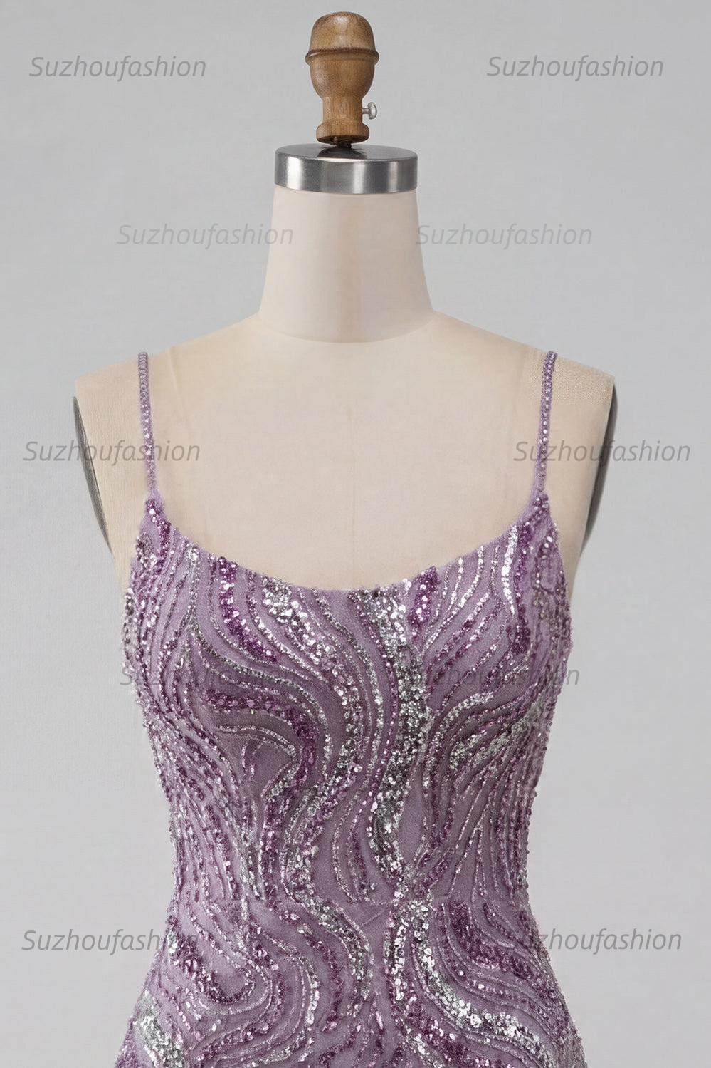 Suzhoufashion Lilac Beaded Tight Short Homecoming Dress