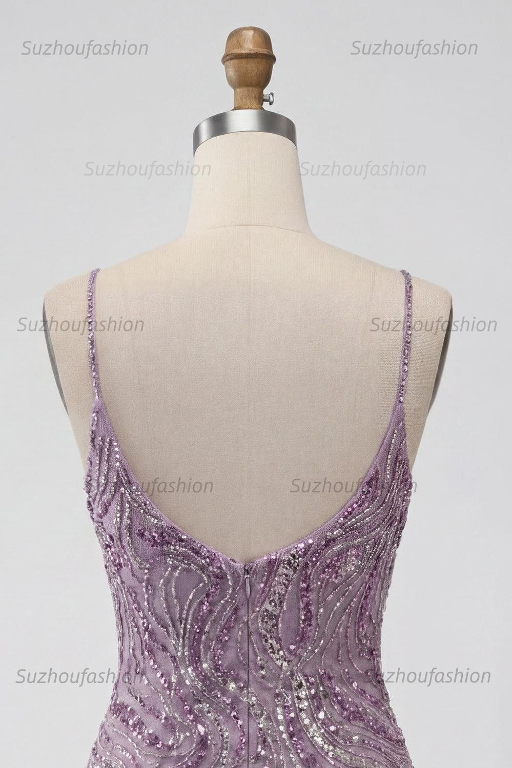 Suzhoufashion Lilac Beaded Tight Short Homecoming Dress