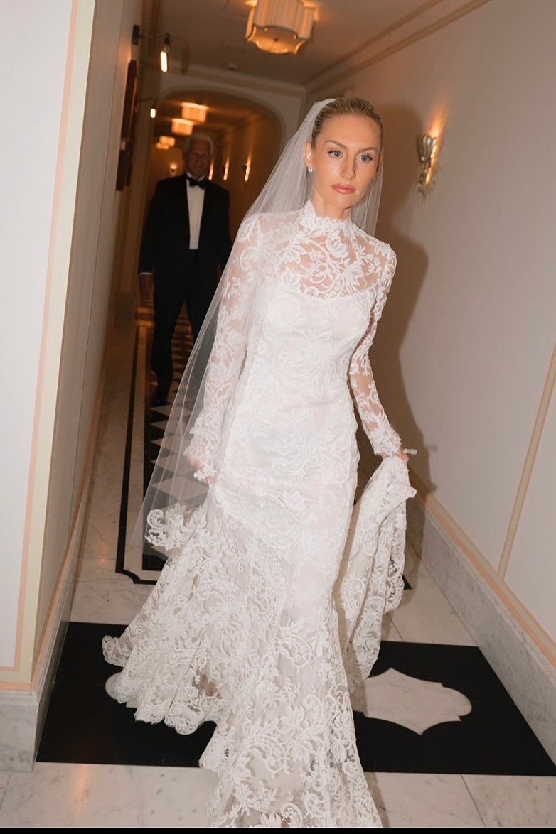 Suzhoufashion Mermaid Beach Wedding Dress Long Sleeve High Neck Lace Bridal Gown