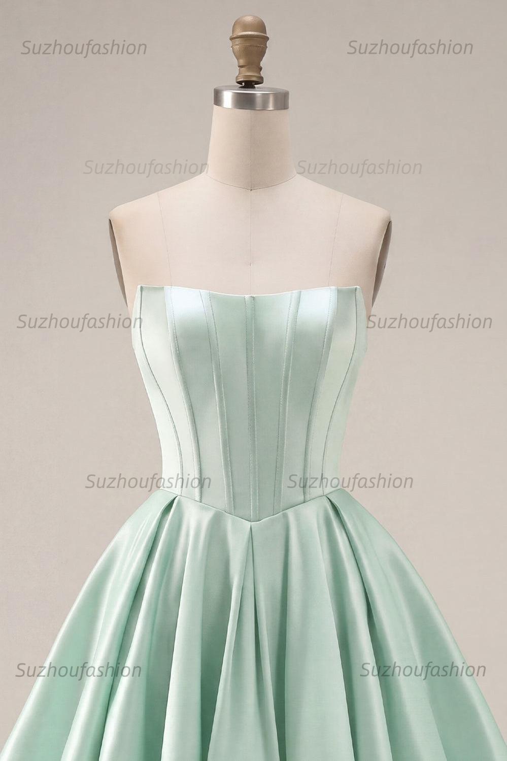 Suzhoufashion Mint Green Strapless Corset A-Line Short Homecoming Dress