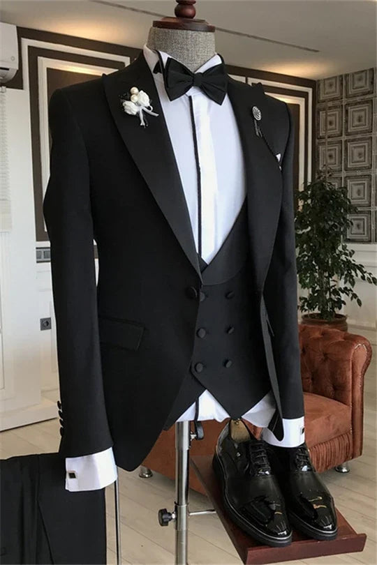Suzhoufashion Modern Black Slim Fit Peaked Lapel Wedding Men Suits