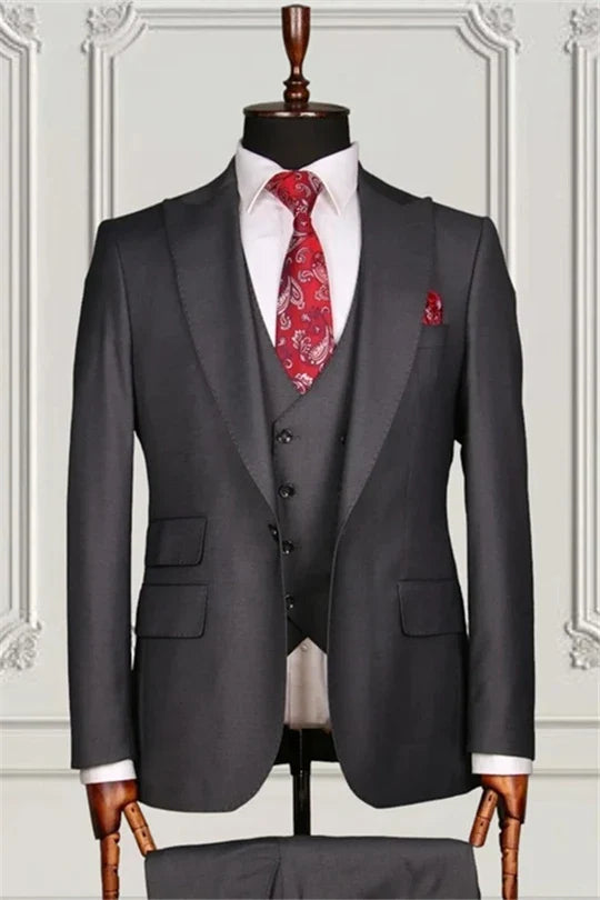 Suzhoufashion Modern Grey Peaked Lapel Three Pieces Men Suits