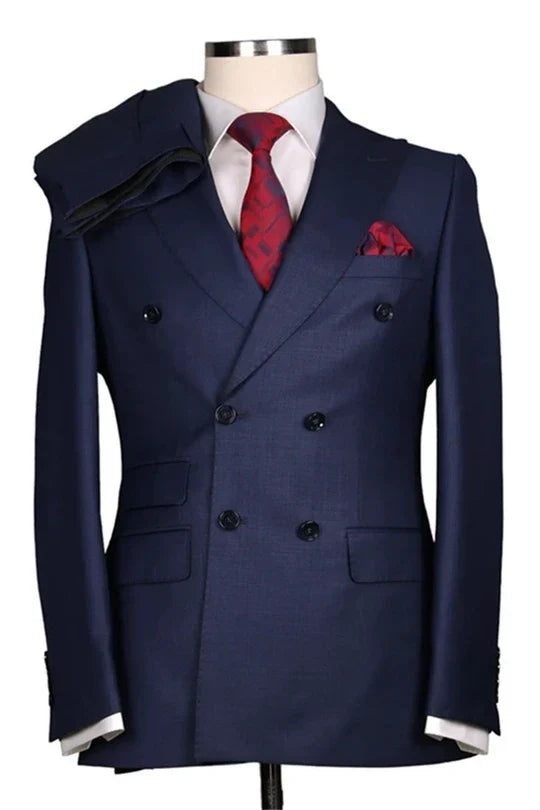 Suzhoufashion Navy Double Breasted Close Fitting Formal Men Suits