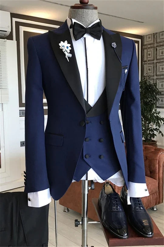 Suzhoufashion Navy Peaked Lapel Slim Fit Wedding Men Suits