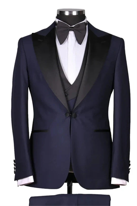Suzhoufashion Navy Single Breasted Peaked Lapel Men Suits