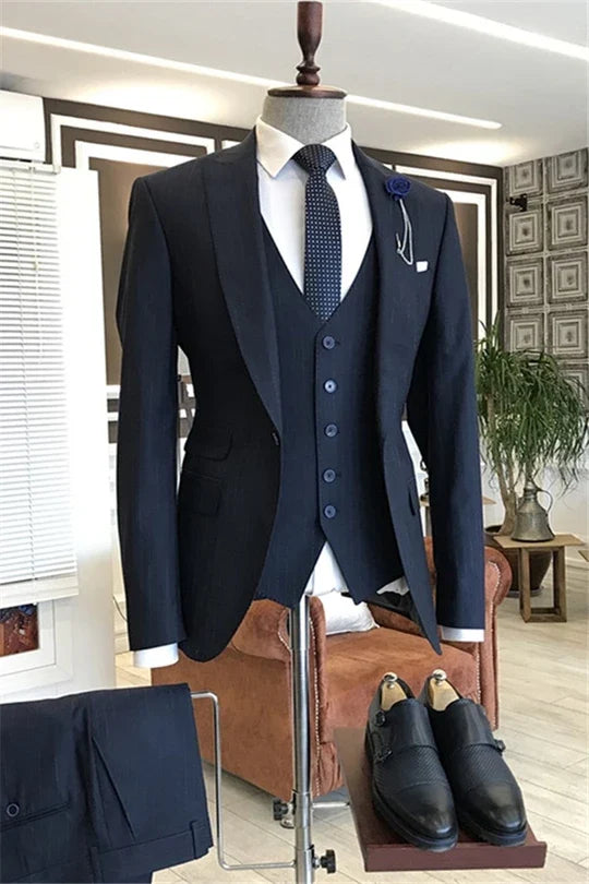 Suzhoufashion Navy Solid Three Pieces Business Suits