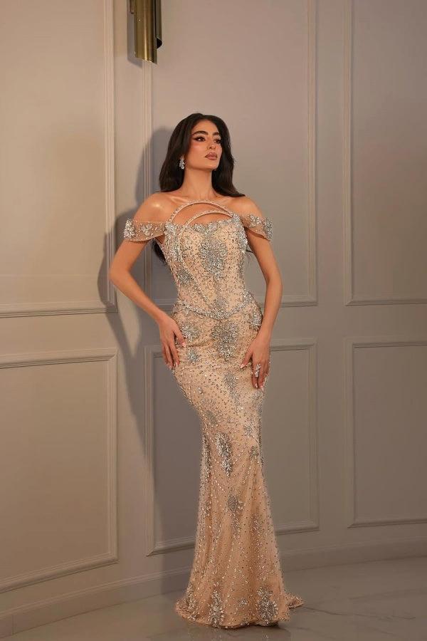 Suzhoufashion Off The Shoulder Formal Dress Beaded Tulle Sheath/Column Prom Dress