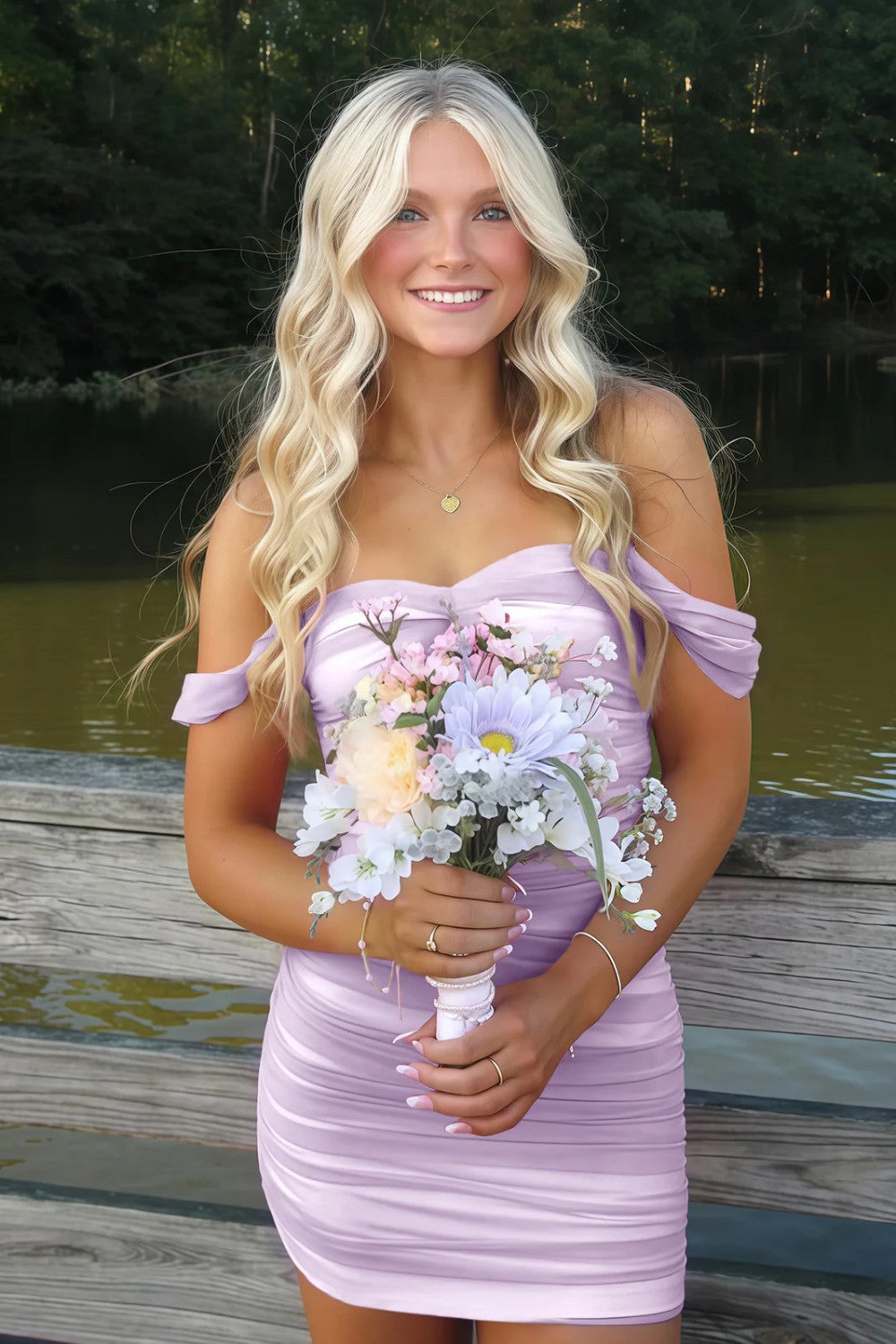 Suzhoufashion Off the Shoulder Homecoming Dress Bodycon Pink Short Cocktail Dress