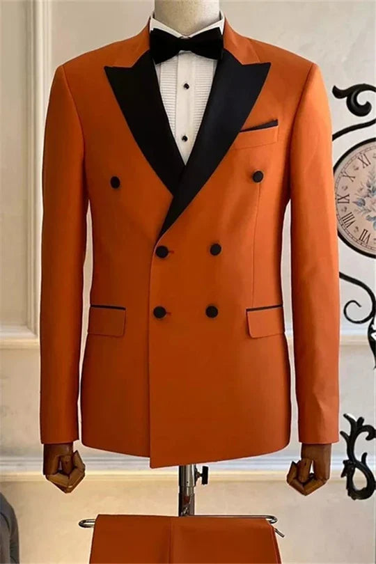 Suzhoufashion Orange Double Breasted Best Fitted Prom Men Suits