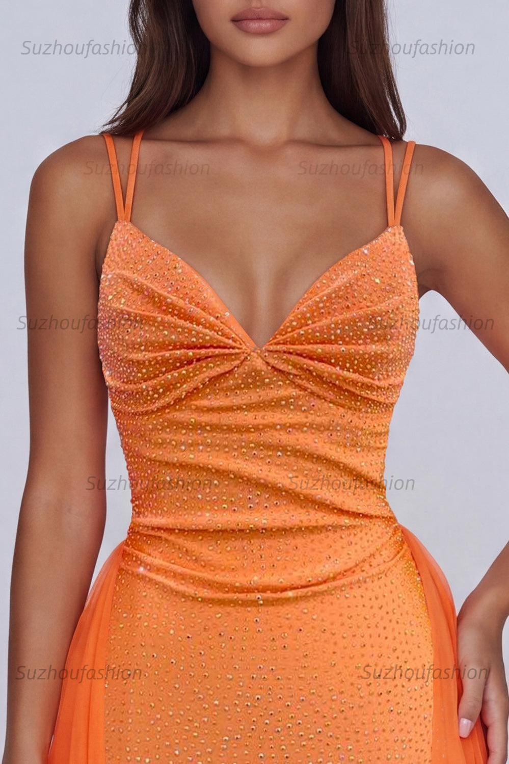 Suzhoufashion Orange Tight Short Beaded Homecoming Dress with Cape