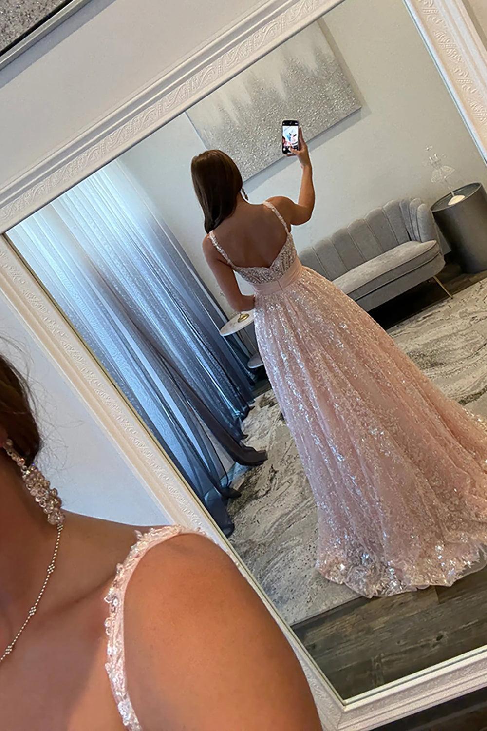 Suzhoufashion Pink Corset Prom Dress A Line Lace Long Formal Dress With Bow