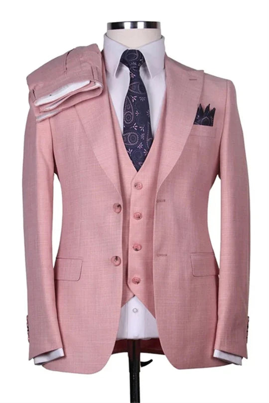 Suzhoufashion Pink Peaked Lapel Three Pieces Wedding Suits For Men
