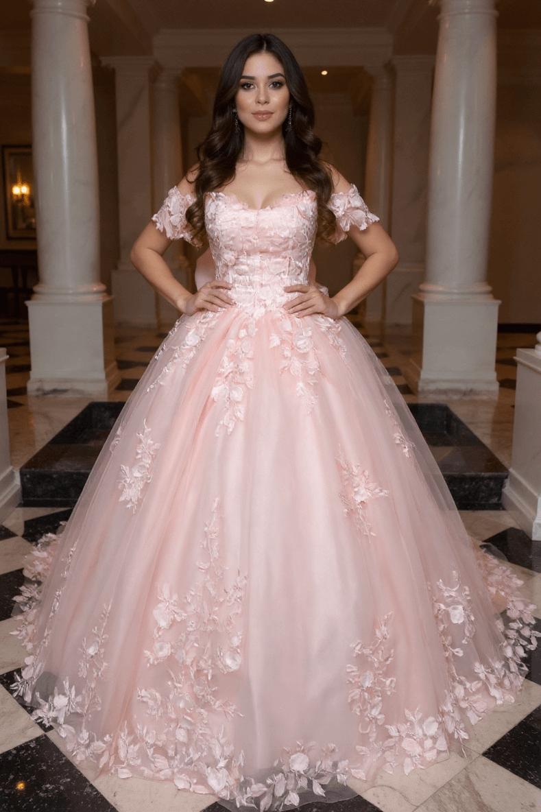 Suzhoufashion Pink Quinceanera Dress Lace Appliques Ball Gown Off the Shoulder Sweet 16 Dress