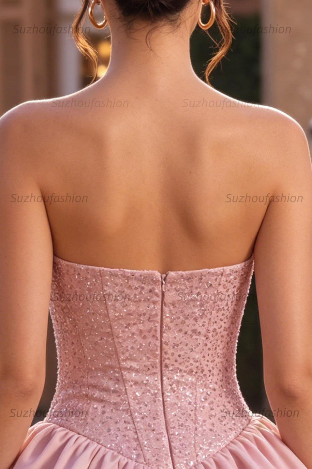 Suzhoufashion Pink Sweetheart Beaded A Line Short Corset Homecoming Dress