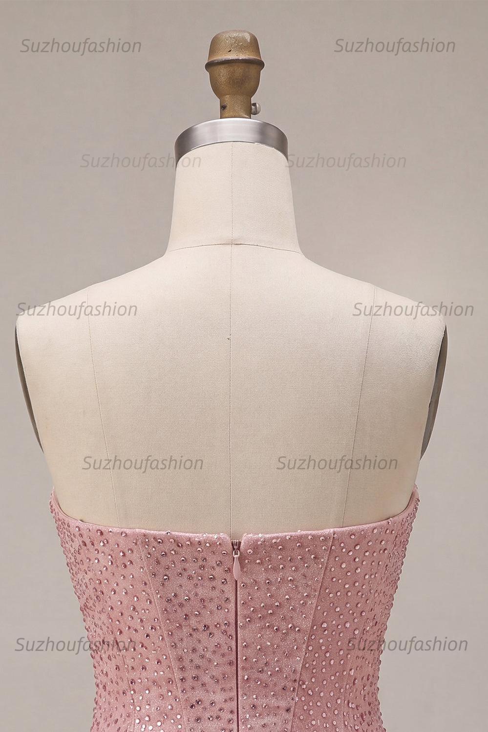 Suzhoufashion Pink Sweetheart Beaded A Line Short Corset Homecoming Dress