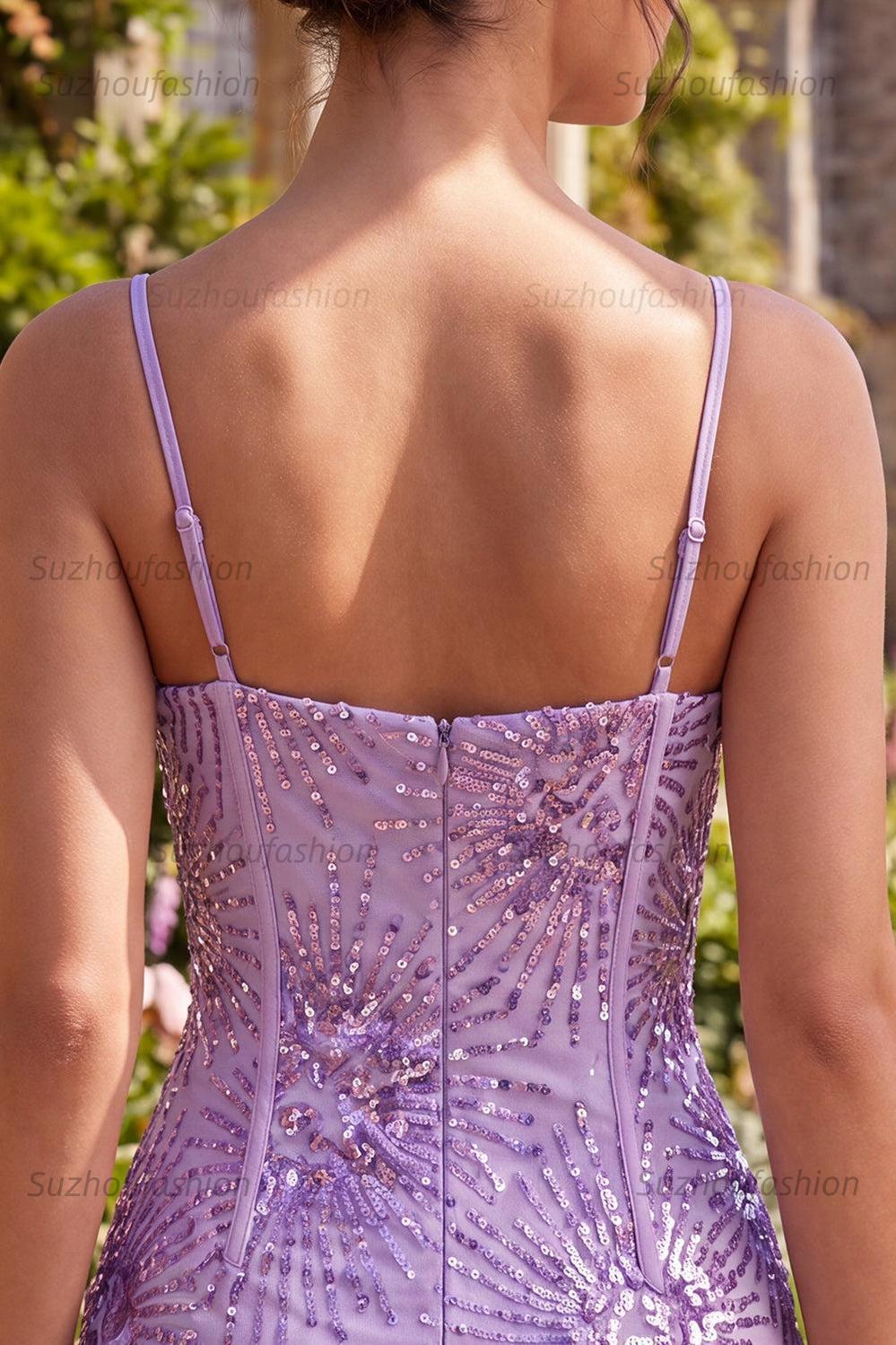 Suzhoufashion Plum Sequin Tight Short Corset Homecoming Dress