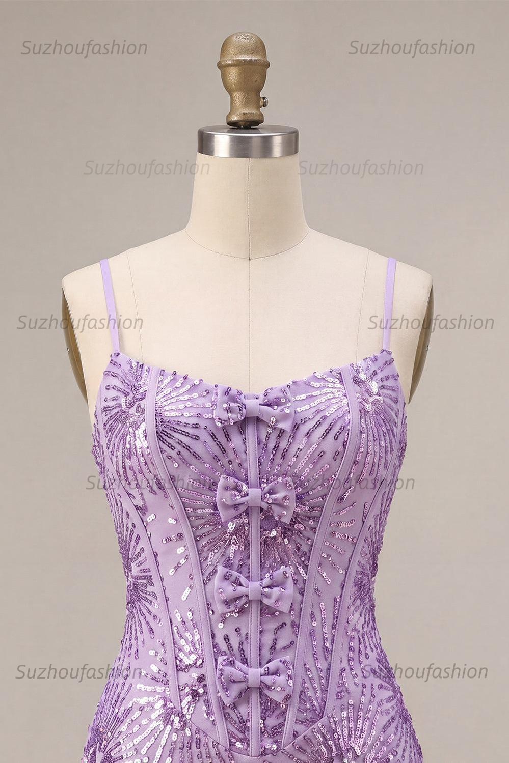 Suzhoufashion Plum Sequin Tight Short Corset Homecoming Dress