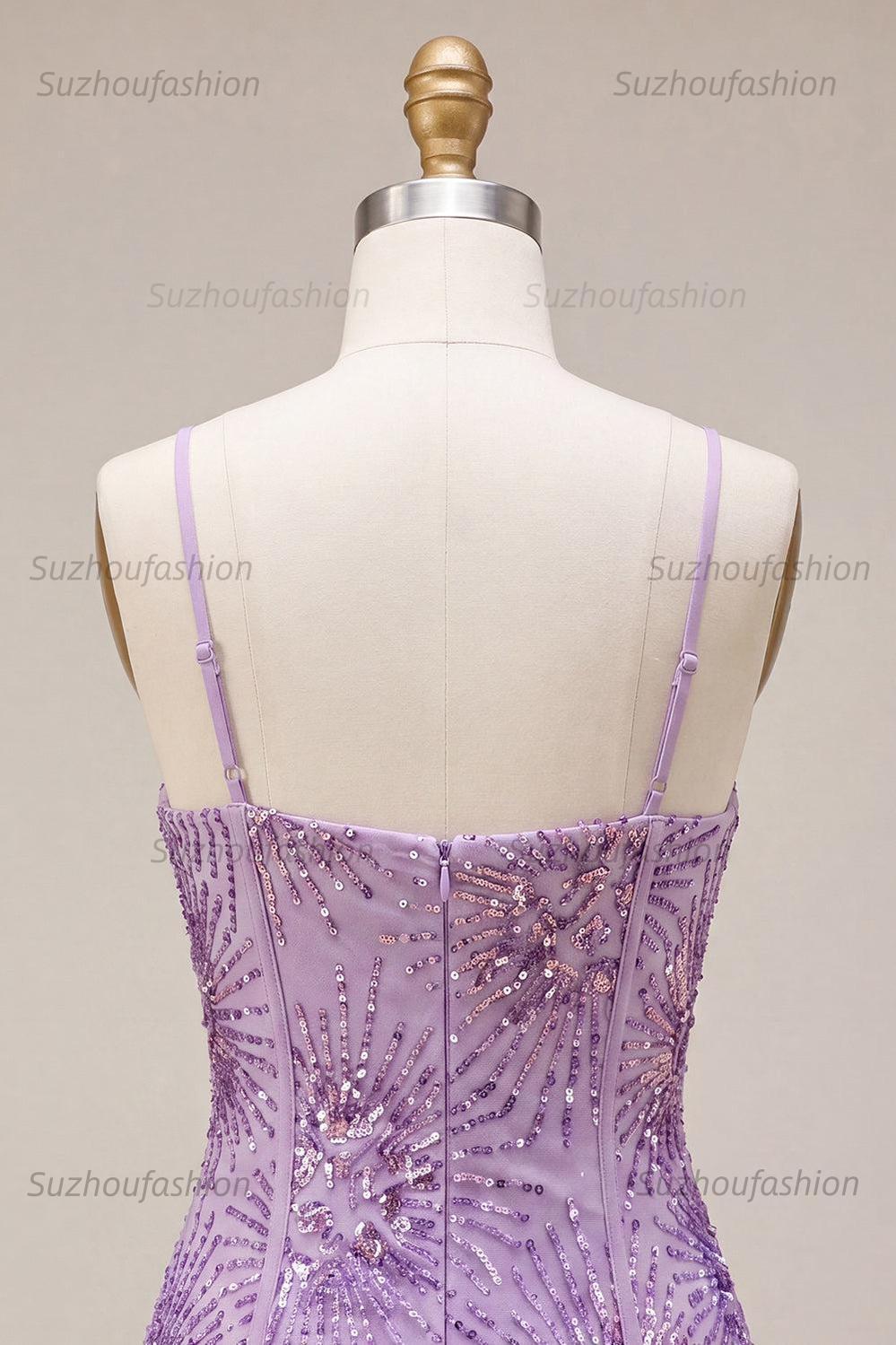 Suzhoufashion Plum Sequin Tight Short Corset Homecoming Dress