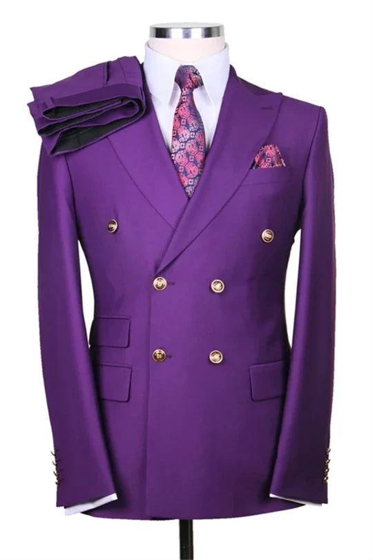 Suzhoufashion Purple Peaked Lapel Two Pieces Wedding Men Suits