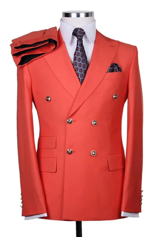 Suzhoufashion Red Double Breasted Peaked Lapel Men Suits