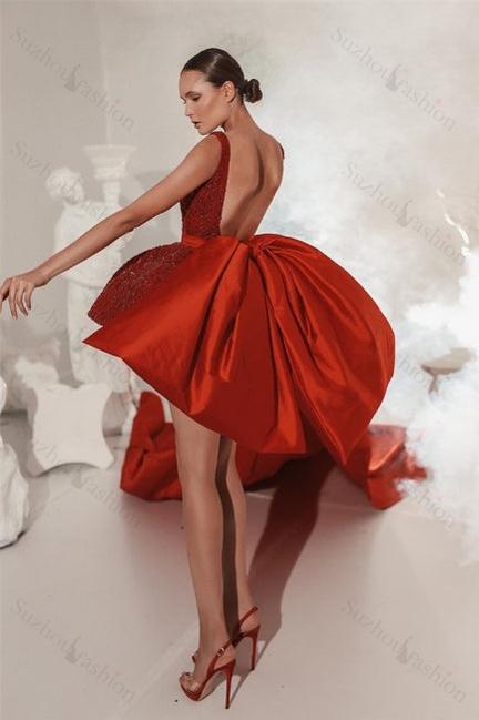 Suzhoufashion Red Lace Straps Homecoming Dresses Short Glitter Sleeveless Cocktail Dresses