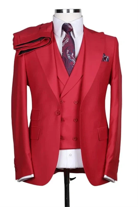 Suzhoufashion Red Peaked Lapel Single Breasted Prom Men Suits