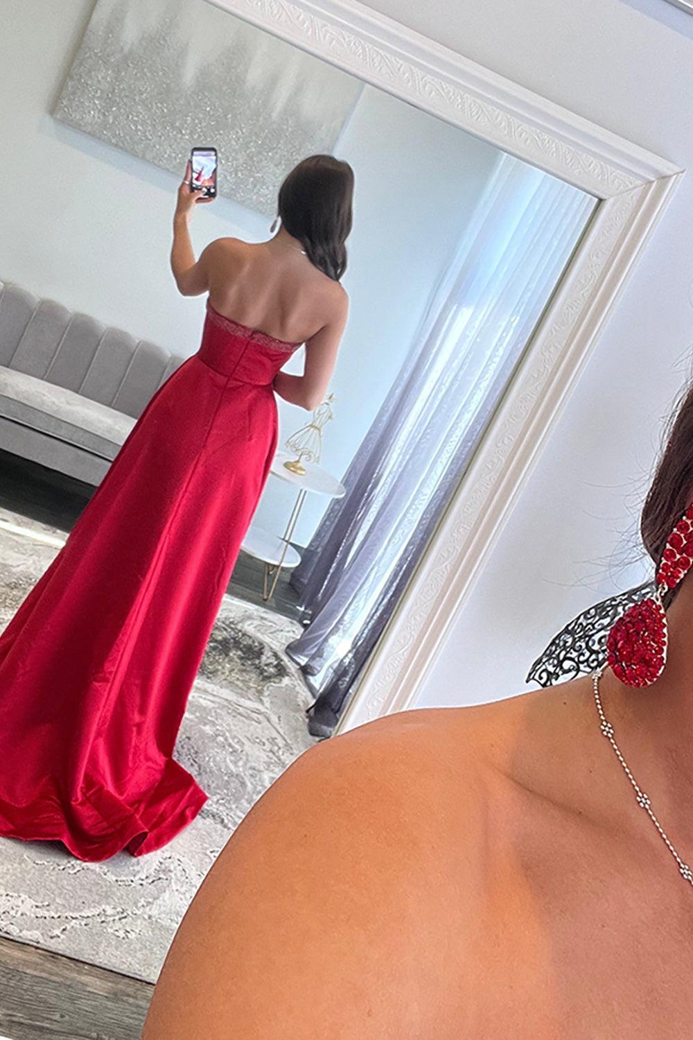 Suzhoufashion Red Satin Prom Dress Sweetheart A Line Long Formal Dress With Bows