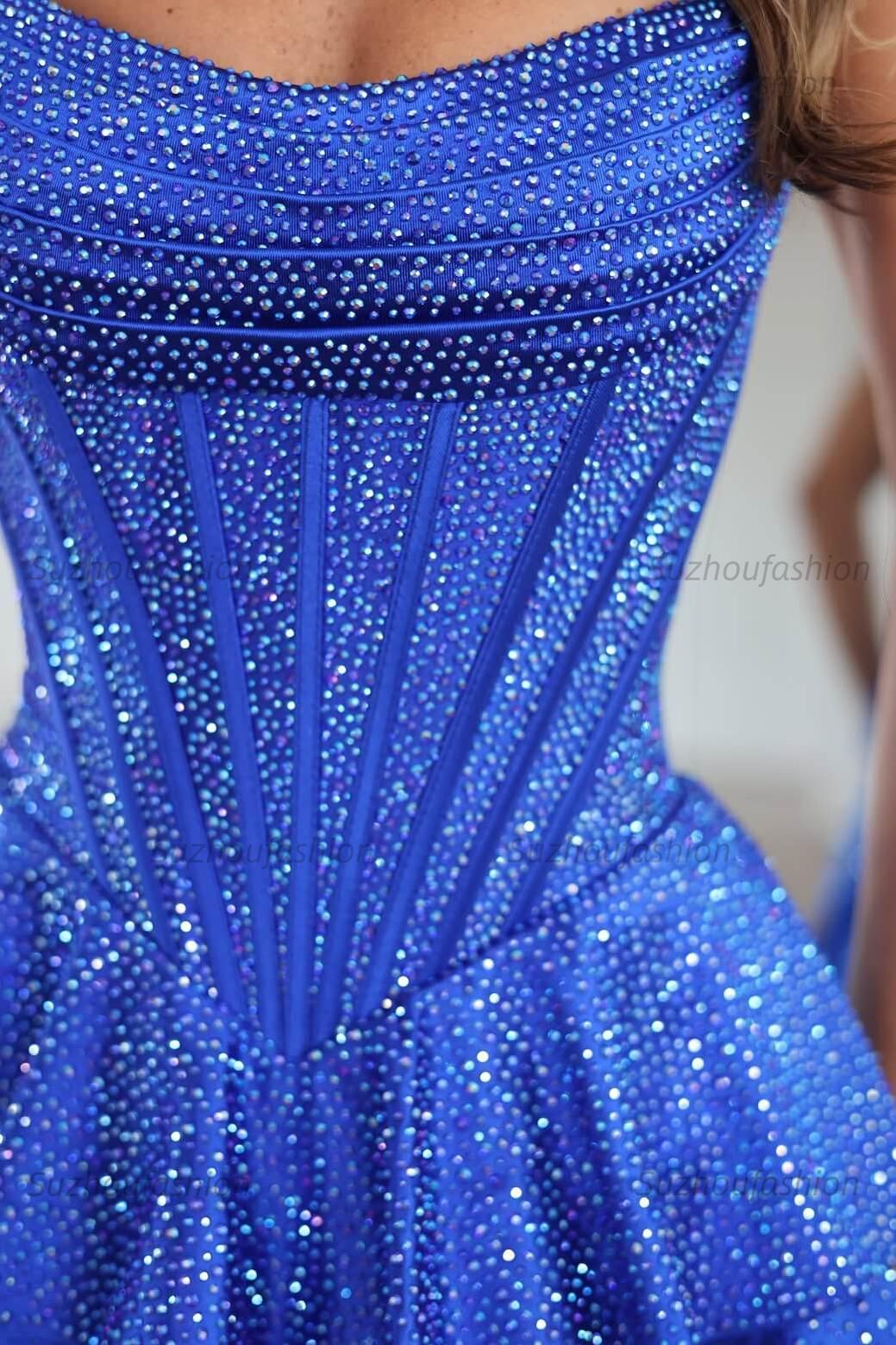 Suzhoufashion Royal Blue Rhinestone Strapless Corset Tiered Homecoming Dress