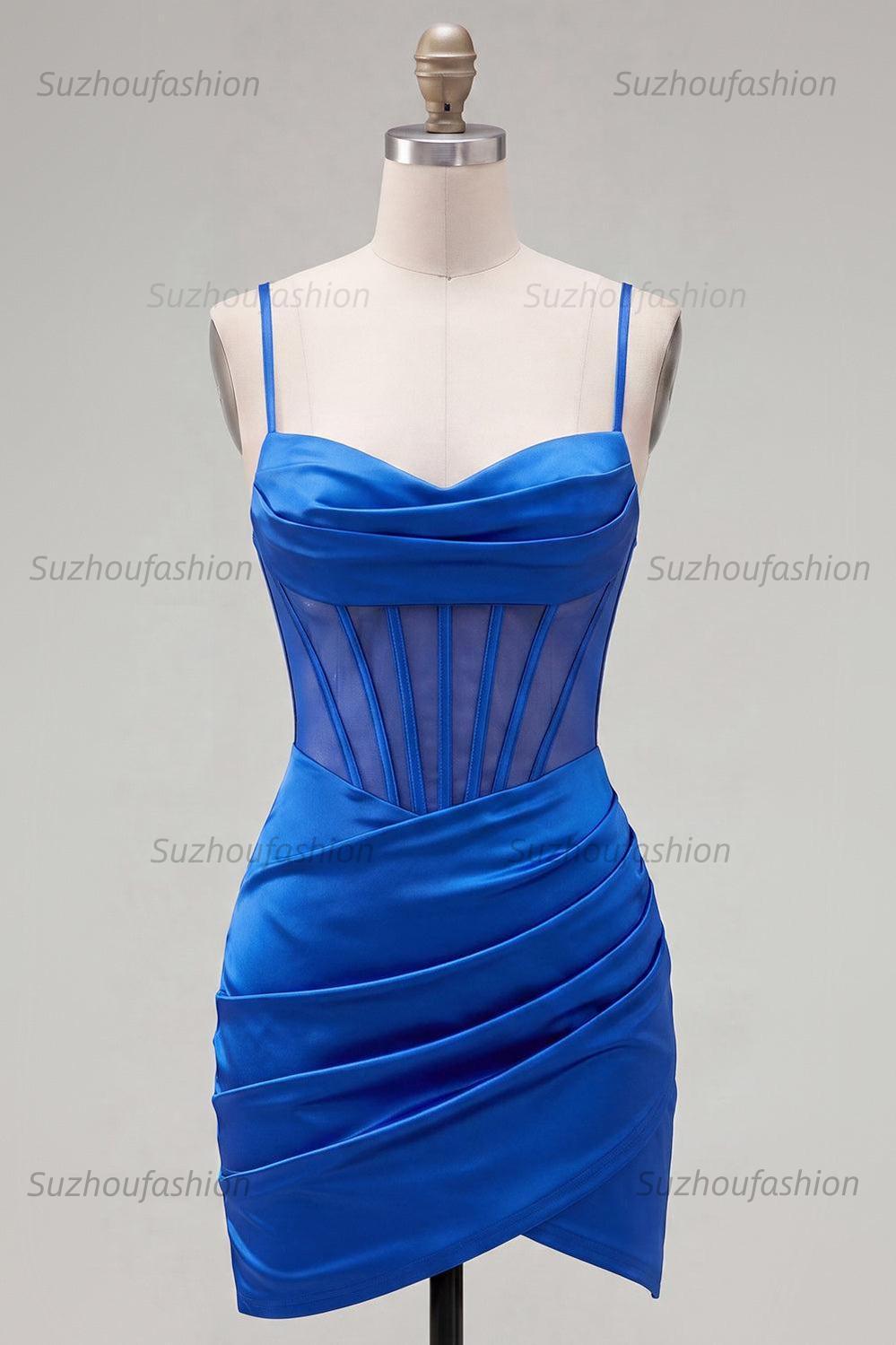 Suzhoufashion Royal Blue Ruched Tight Corset Short Homecoming Dress